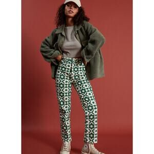 NWOT PacSun Green & White Daisy High Waisted Straight Leg Jeans Size 28